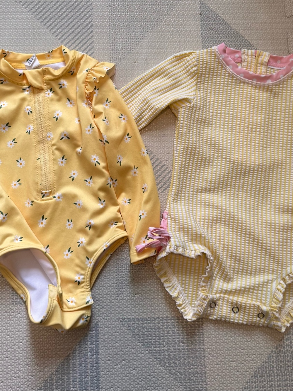 2 Yellow One-Piece Swimsuits - 12-18 Months (used once)